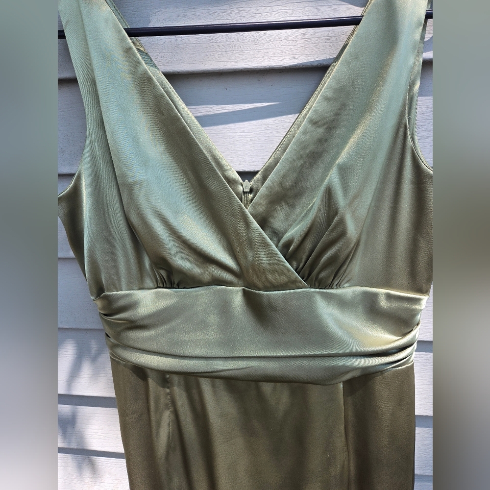 Eliza J New York Satin Midi Dress in Olive Green - Picture 4 of 10